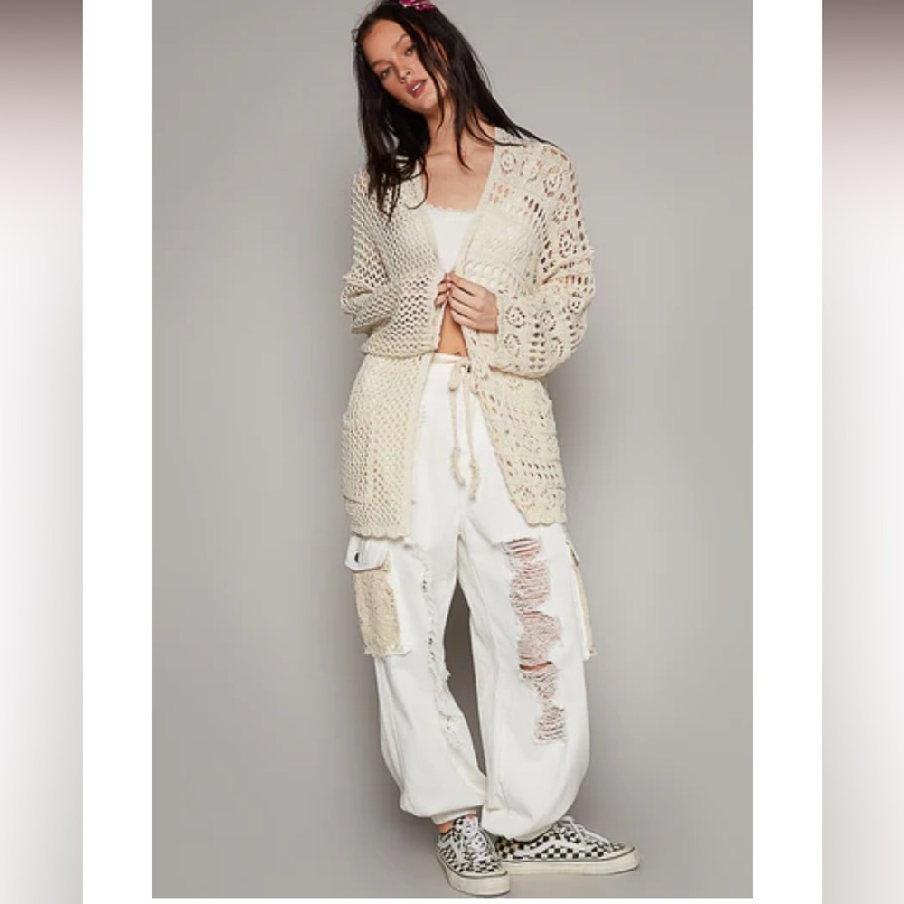 POL Contrasting Pattern Knitted Open Front Cardig… - image 3